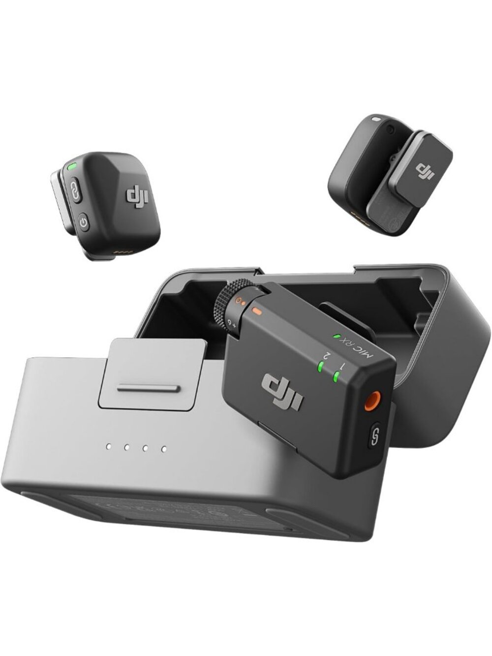 Ultralight Wireless Microphone System, 2 Transmitters + Receiver, Charging Case